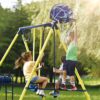 TIRAMISUBEST MS2XY81008AAC Outdoor Utility Metal 5 in 1 Swing Set with 2 Swing, 1 Horizontal Bar, 1 Slide Set and 1 Basketball Hoop