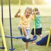 TIRAMISUBEST MS2XY81008AAC Outdoor Utility Metal 5 in 1 Swing Set with 2 Swing, 1 Horizontal Bar, 1 Slide Set and 1 Basketball Hoop