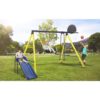 TIRAMISUBEST MS2XY81008AAC Outdoor Utility Metal 5 in 1 Swing Set with 2 Swing, 1 Horizontal Bar, 1 Slide Set and 1 Basketball Hoop