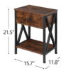 ZENSTYLE Set of 2 End Table Sofa Side Tables with X-Design Metal Frame for Bedroom Home Brown