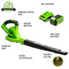 Greenworks 40V 135 CFM Leaf Blower/Sweeper w/2.0 Ah Battery, 24252