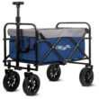 Collapsible Wagon Foldable Cart with All Terrain Big Wheels, Utility Wagon for Garden Outdoor Camping Picnic Beach Sports, Grocery Shopping Cart, Blue