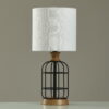 Mainstays Black Metal Cage Table Lamp with Wood Accents and Drum Shade, bulb included, 17"
