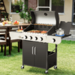 Mellcom 4 Burner Gas Grill,36000 BTU BBQ Propane Stainless Steel with Side Table for Patio Garden