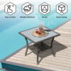 Outdoor Wicker End Table Square Glass Top Rattan Coffee Table with Storage for Patio Garden
