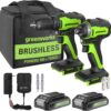 Greenworks 24V Max Cordless Brushless Drill + Impact Combo Kit, (2) 2.0Ah Batteries, FAST Charger, and Bag Included
