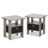 Furinno 2 Petite End Table Bedroom Night Stand - Set of Two, Gray/Black