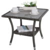 Outdoor Wicker End Table Square Glass Top Rattan Coffee Table with Storage for Patio Garden