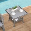 Outdoor Wicker End Table Square Glass Top Rattan Coffee Table with Storage for Patio Garden