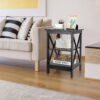HomGarden 2 Pack 3-Tier End Table Square Wood Sofa Side Table, Black