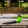 Greenworks 40V 135 CFM Leaf Blower/Sweeper w/2.0 Ah Battery, 24252