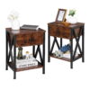 ZENSTYLE Set of 2 End Table Sofa Side Tables with X-Design Metal Frame for Bedroom Home Brown