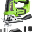 Greenworks 24V Brushless Jig Saw 3,000 SPM 6 Piece Blade Set (4 Wood Blades / 2 Metal) with 2Ah Battery & Adaptor Charger