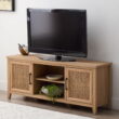 My Texas House Emma Wood and Cane TV Stand for TVs up to 65 inches, Light Oak, 5 minute Assembly