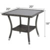 Outdoor Wicker End Table Square Glass Top Rattan Coffee Table with Storage for Patio Garden