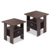 Furinno Andrey End Table Nightstand with Bin Drawer, Set of 2, Dark Brown