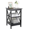 HomGarden 2 Pack 3-Tier End Table Square Wood Sofa Side Table, Black
