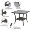 Outdoor Wicker End Table Square Glass Top Rattan Coffee Table with Storage for Patio Garden