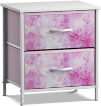 Sorbus Nightstand with 2 Drawers - Bedside Furniture & Accent End Table Chest for Home, Bedroom Accessories, Office, College Dorm, Steel Frame, Wood Top, Easy Pull Fabric Bins (2-Drawer, Pink)