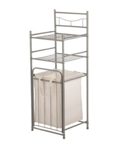 Mainstays 2 Shelves 10 lb Capacity Steel Storage Shelf Unit with Hamper, Satin Nickel Finish