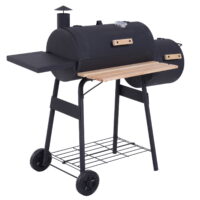 Outsunny Portable Charcoal BBQ Grill 48" Backyard Offset Smoker Combo Wheels