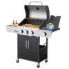 Yoleny 3 Burner BBQ Propane Gas Grill，24,000/36,000 BTU Stainless Steel with Stove and Side Table