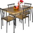 Best Choice Products 5-Piece Metal and Wood Indoor Modern Rectangular Dining Table Furniture Set for Kitchen, Dining Room, Dinette, Breakfast Nook w/ 4 Chairs - Brown