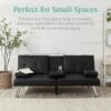 Best Choice Products Faux Leather Upholstered Modern Convertible Folding Futon Sofa Bed for Compact Living Space, Apartment, Dorm, Bonus Room w/Removable Armrests, Metal Legs, 2 Cupholders - Black