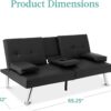 Best Choice Products Faux Leather Upholstered Modern Convertible Folding Futon Sofa Bed for Compact Living Space, Apartment, Dorm, Bonus Room w/Removable Armrests, Metal Legs, 2 Cupholders - Black