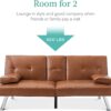 Best Choice Products Faux Leather Upholstered Modern Convertible Folding Futon Sofa Bed for Compact Living Space, Apartment, Dorm, Bonus Room w/Removable Armrests, Metal Legs, 2 Cupholders - Tan