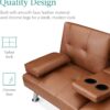 Best Choice Products Faux Leather Upholstered Modern Convertible Folding Futon Sofa Bed for Compact Living Space, Apartment, Dorm, Bonus Room w/Removable Armrests, Metal Legs, 2 Cupholders - Tan
