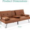 Best Choice Products Faux Leather Upholstered Modern Convertible Folding Futon Sofa Bed for Compact Living Space, Apartment, Dorm, Bonus Room w/Removable Armrests, Metal Legs, 2 Cupholders - Tan