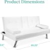 Best Choice Products Faux Leather Upholstered Modern Convertible Folding Futon Sofa Bed for Compact Living Space, Apartment, Dorm, Bonus Room w/Removable Armrests, Metal Legs, 2 Cupholders - White