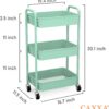 CAXXA 3-Tier Rolling Metal Storage Organizer - Mobile Utility Cart, Kitchen Cart with Caster Wheels (Aqua Green)