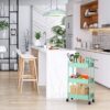 CAXXA 3-Tier Rolling Metal Storage Organizer - Mobile Utility Cart, Kitchen Cart with Caster Wheels (Aqua Green)