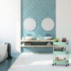 CAXXA 3-Tier Rolling Metal Storage Organizer - Mobile Utility Cart, Kitchen Cart with Caster Wheels (Aqua Green)