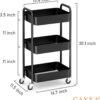 CAXXA 3-Tier Rolling Metal Storage Organizer - Mobile Utility Cart, Kitchen Cart with Caster Wheels (Black)