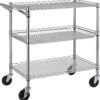 Finnhomy 3 Tier Heavy Duty Commercial Grade Utility Cart, Wire Rolling Cart with Handle Bar, Steel Service Cart