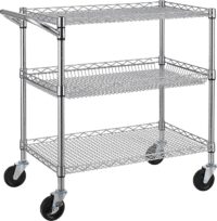 Finnhomy 3 Tier Heavy Duty Commercial Grade Utility Cart, Wire Rolling Cart with Handle Bar, Steel Service Cart