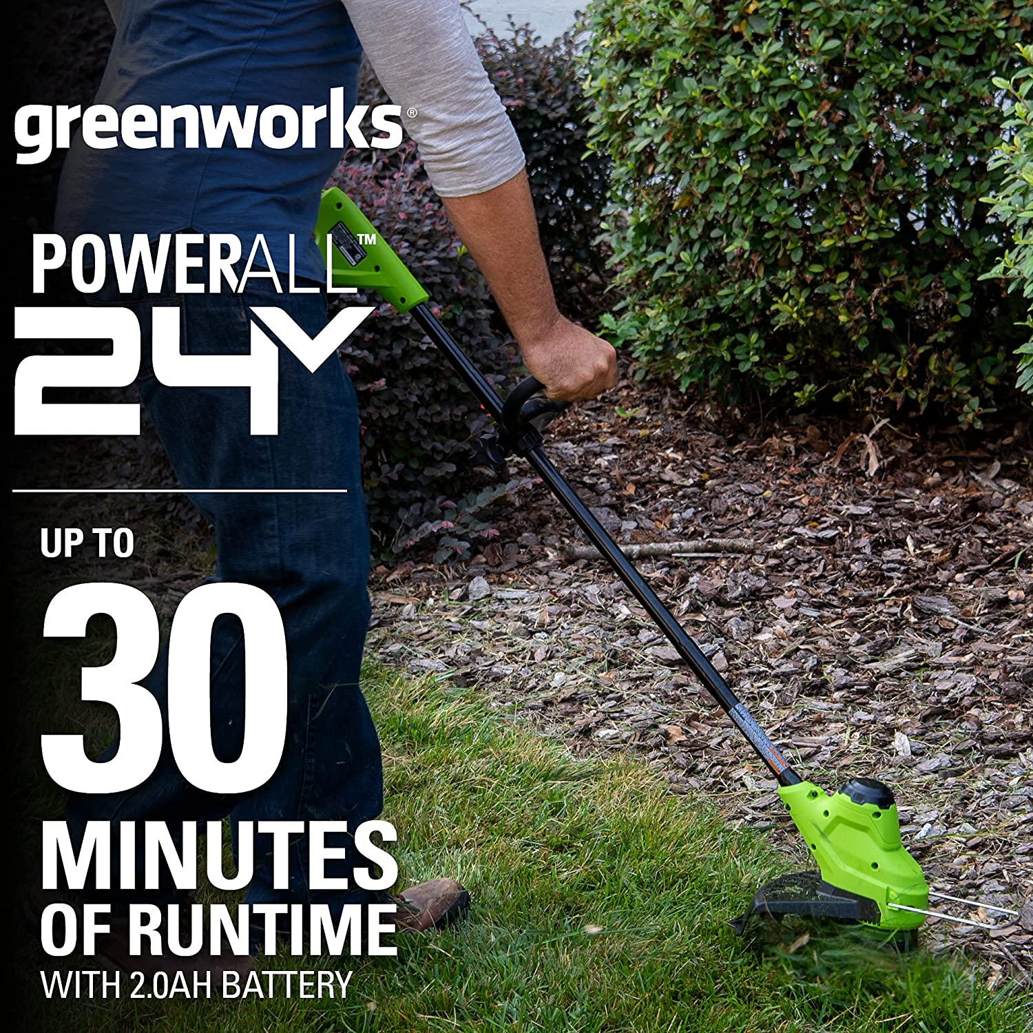 Greenworks 24V 12 Cordless TorqDrive String Trimmer, 2.0Ah USB Battery and Charger Included