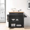 Hodedah Kitchen Island with Spice Rack, Towel Rack & Drawer, Black with Beech Top