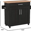Hodedah Kitchen Island with Spice Rack, Towel Rack & Drawer, Black with Beech Top