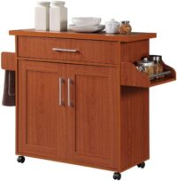 Hodedah Kitchen Island with Spice Rack, Towel Rack & Drawer, Cherry
