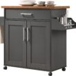 Hodedah Kitchen Island with Spice Rack, Towel Rack & Drawer, Grey with Oak Top