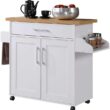 Hodedah Kitchen Island with Spice Rack, Towel Rack & Drawer, White with Beech Top, 15.5 x 35.5-44.9 x 35.2 inches