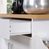 Hodedah Kitchen Island with Spice Rack, Towel Rack & Drawer, White with Beech Top, 15.5 x 35.5-44.9 x 35.2 inches Hodedah Kitchen Island with Spice Rack, Towel Rack & Drawer, White with Beech Top, 15.5 x 35.5-44.9 x 35.2 inches