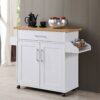Hodedah Kitchen Island with Spice Rack, Towel Rack & Drawer, White with Beech Top, 15.5 x 35.5-44.9 x 35.2 inches Hodedah Kitchen Island with Spice Rack, Towel Rack & Drawer, White with Beech Top, 15.5 x 35.5-44.9 x 35.2 inches