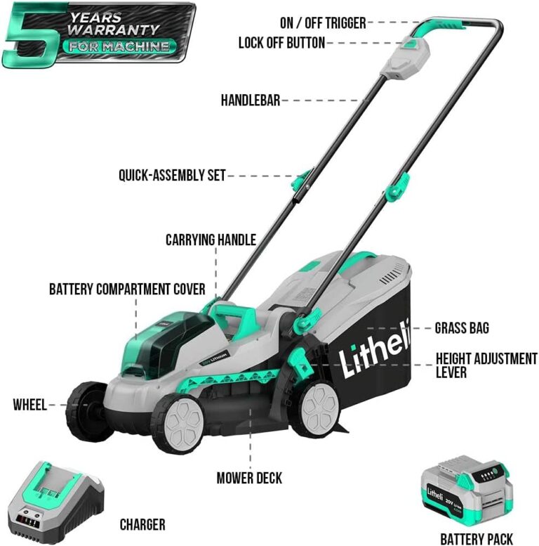 Litheli Cordless Lawn Mower 13 Inch 5 Heights 20v Electric Lawn Mowers For Garden Yard And 0841