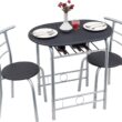 VECELO 3 Piece Wood Round Table & Chair Set for Dining Room Kitchen Bar Breakfast, with Wine Storage Rack, Space Saving, 31.5