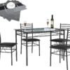 VECELO Dining Table with 4 Chairs 4 Placemats Included, Black